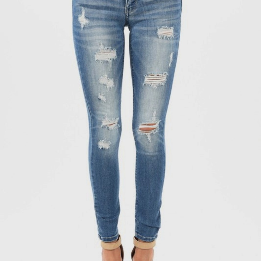 Judy Blue Destroyed Denim Medium Blue